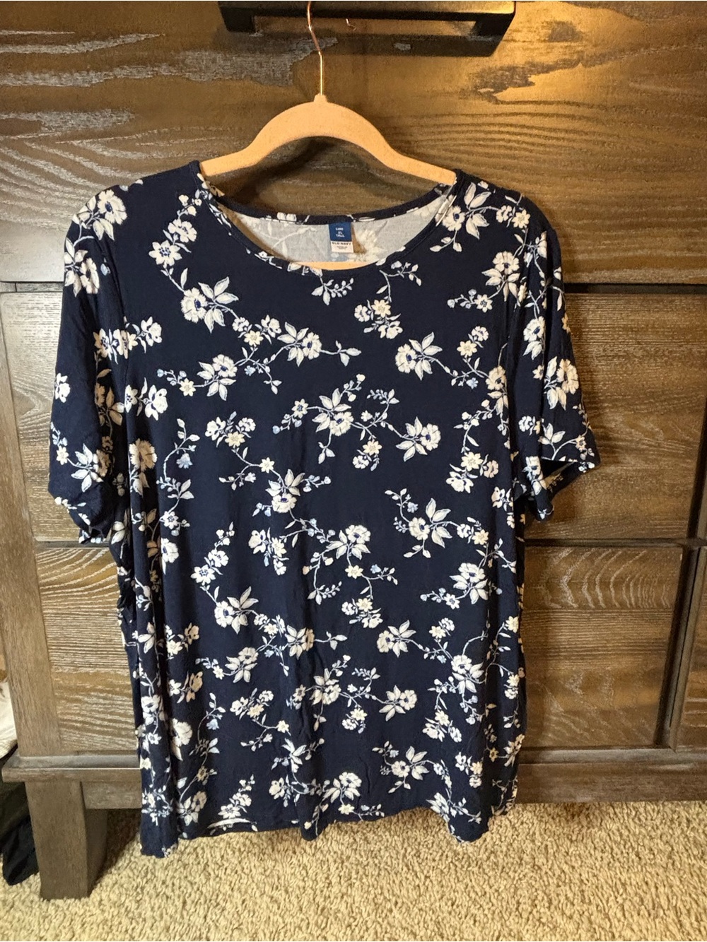 Old Navy Navy Floral Short Sleeve Tee Lux XL Tall